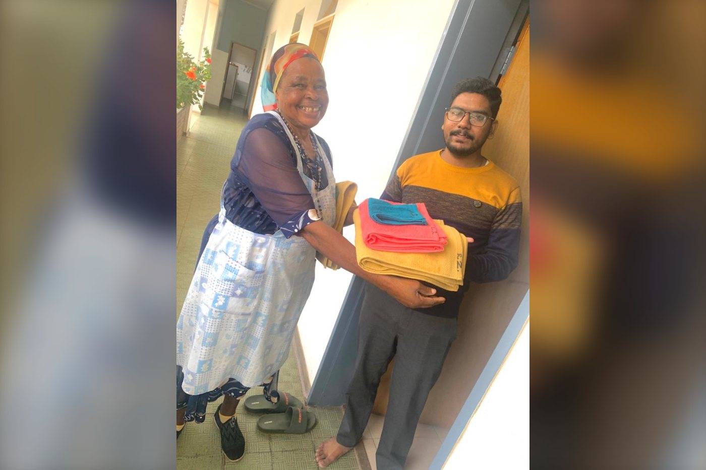 Evangelista with the candidate Arulpragash Anton. Her task is to pray with the candidates and help them become self-reliant. They lovingly call her “Mama”.